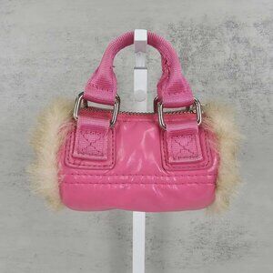 Bath and Body Works Pink Faux Leather Purse Keychain With Faux Fur